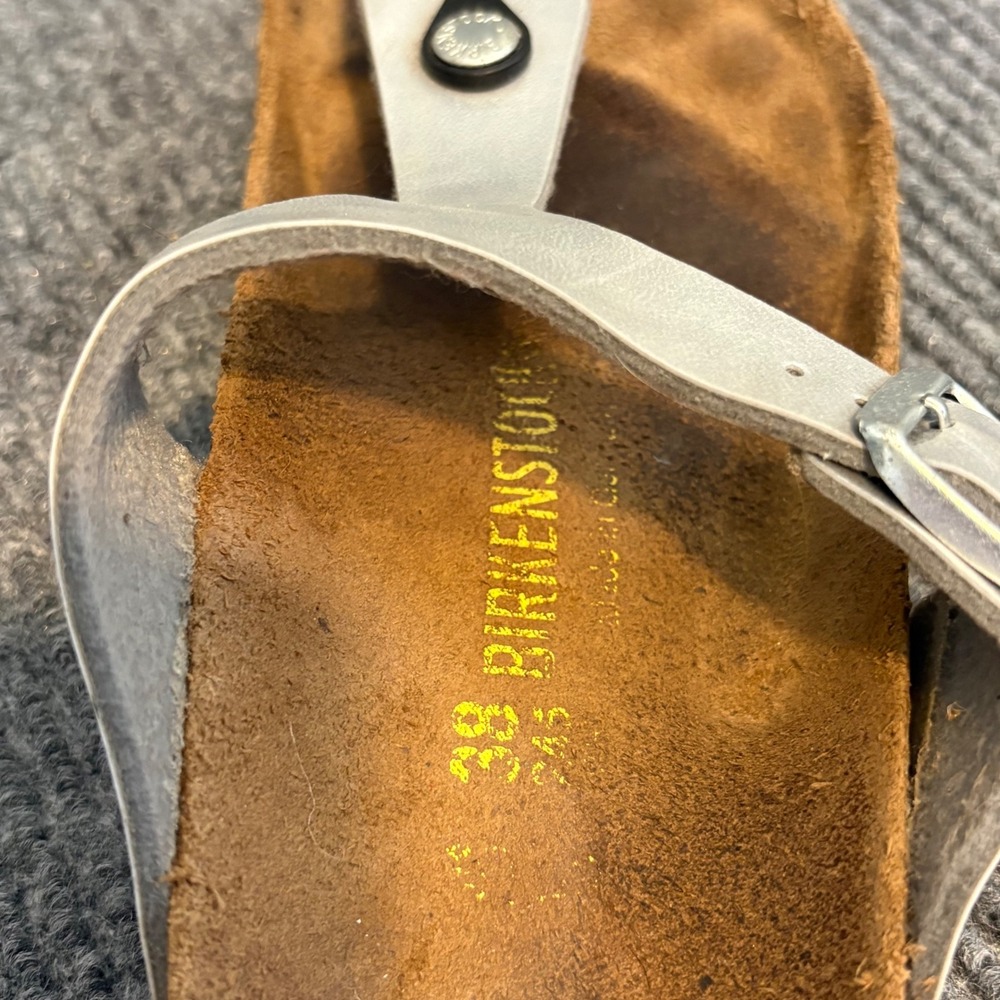 Birkenstock Gizeh Silver Metallic Birko Flor Thong Sandals Womens EU 38 US 7 7.5 - Picture 4 of 7